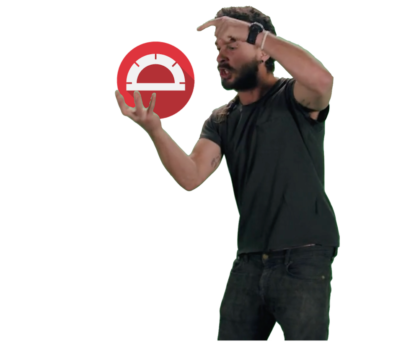 Photo of Agitated Man pointing at Protractor Logo