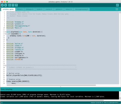 Creating EVADE, A Side Scrolling Shooter Game For Arduboy: Arduino IDE