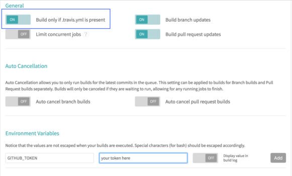 Continuous Integration for Angular Projects with TravisCI - Enter copied token and assign to variable GITHUB_TOKEN