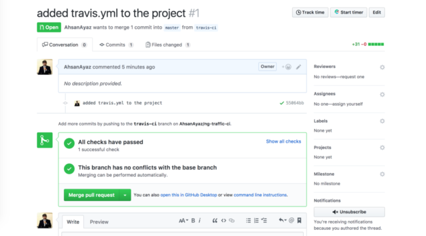 Continuous Integration for Angular Projects with TravisCI -updated the status on the PR’s page