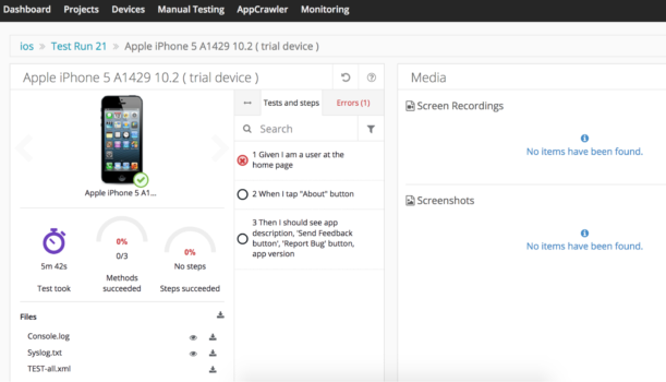 Using Bitbar CI for Cross Platform Mobile Testing, Test Result