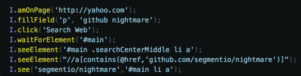 Writing Tests with CodeceptJS Nightmare, Example