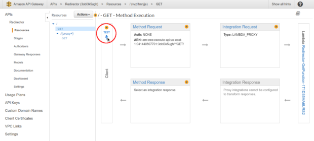 Redirects Requests to a Domain with AWS Lambda, Test API Gateway Endpoint