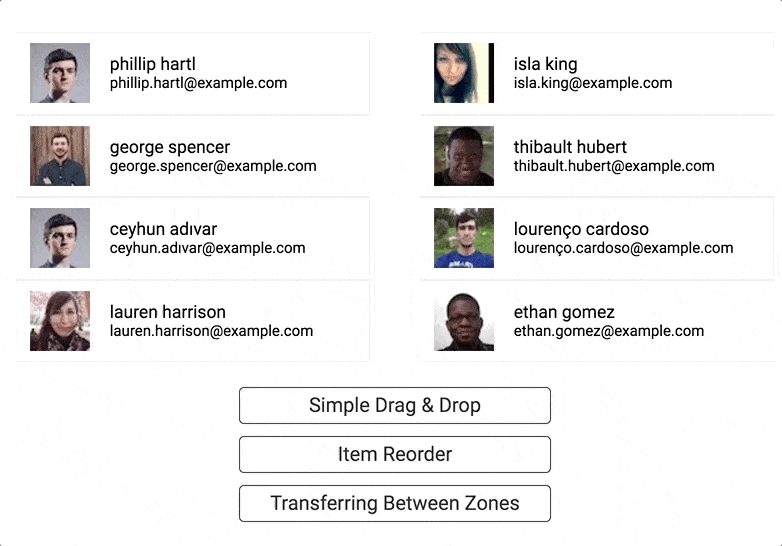 connectedTo example for transferring items between drop zones