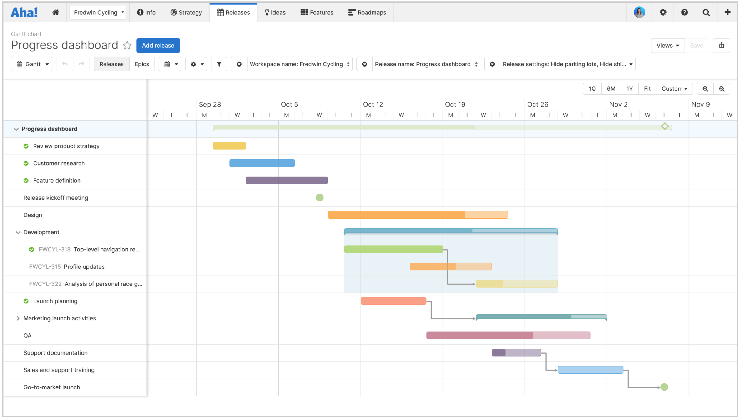 Timeline view in Aha